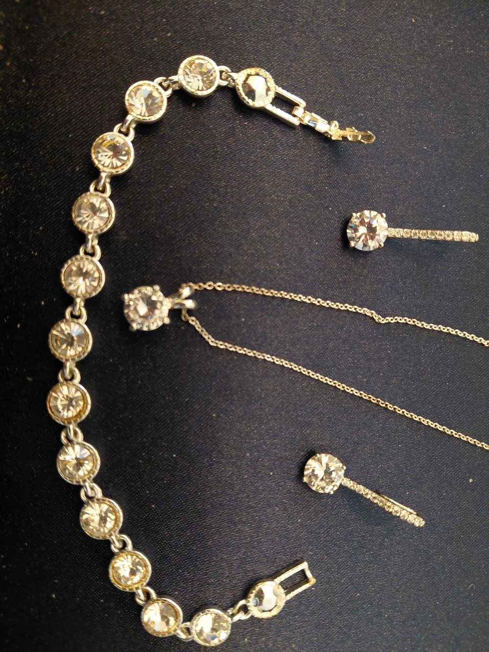 Avon Silver-Tone Crystal Necklace, Bracelet and Dangle Earrings - Clear